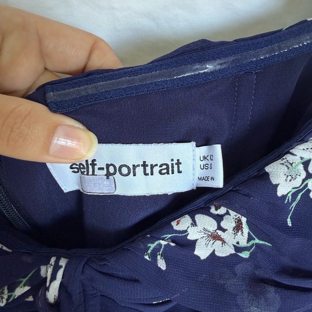 Self-Portrait Pansy Print Chiffon Cut Out Midi‎ Dress Floral US 8 - Picture 8 of 10